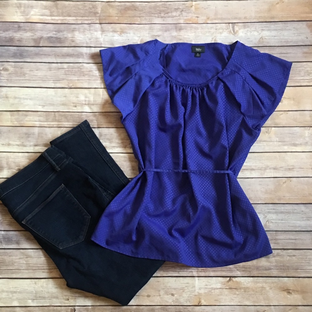 Massimo blue blouse with waist tie. Size XL